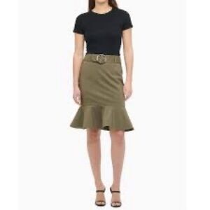 Calvin Klein Belted Ruffle-Hem Skirt